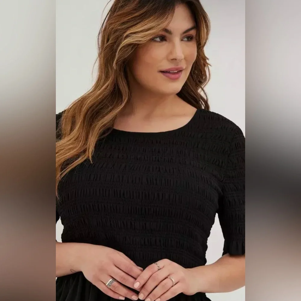 Torrid Black Smocked Peplum Blouse - Picture 3 of 7